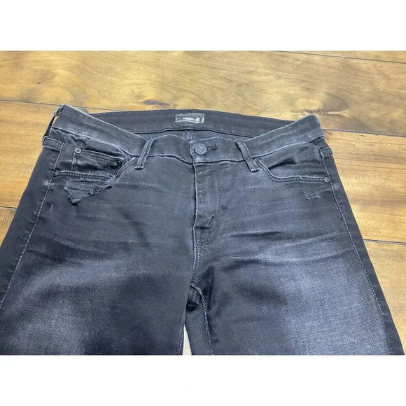 Mother Jeans The Looker Womens Size 28 Black Denim Jeans Destroyed Ride - Picture 3 of 11